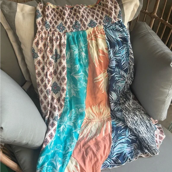 Santiki Strapless Patchwork Flowy Dress - EUC Sz L - Picture 2 of 4